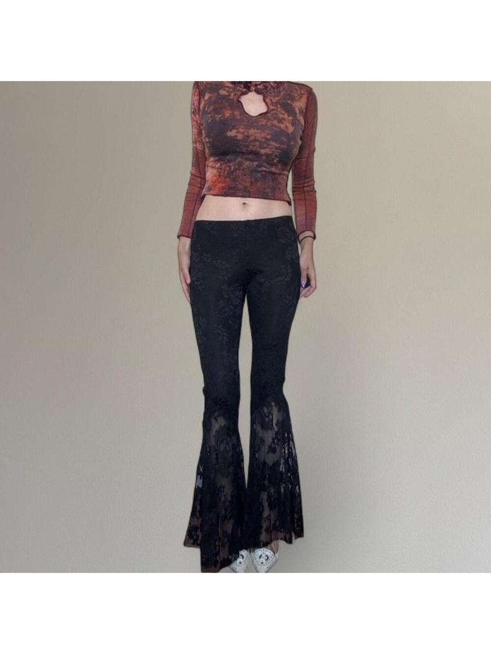 Y2K Casadei lace low rise flare pants